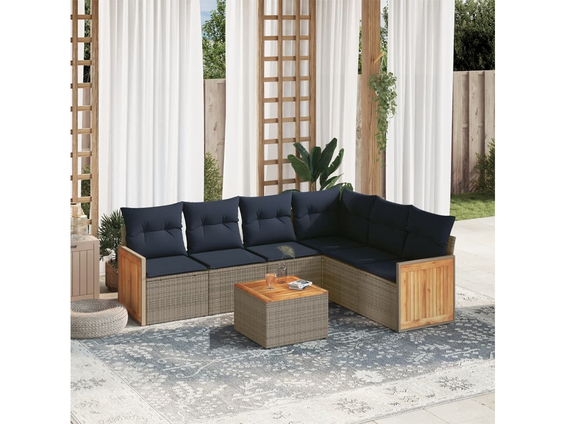 Conjunto de Sofá de Jardim, 7 Peças, Almofadas, Rattan Cinza MAISON EXCLUSIVE