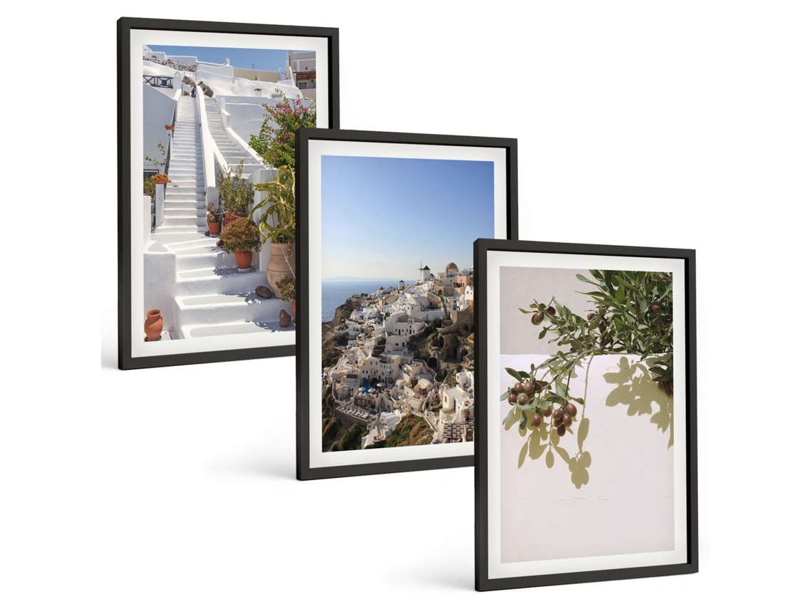 Conjunto De Pinturas Escadas Brancas, Vista De Santorini Espelharte (3 Peças 40x60 Cm)