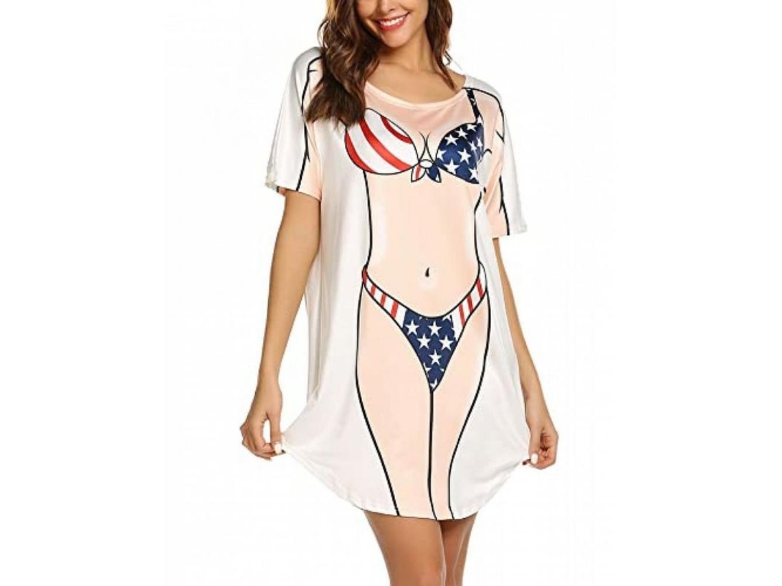 2026 chaqueta de Biquíni para Mulher com Manga Curta e Estampa Linda, Camiseta Oversize para Praia e Piscina