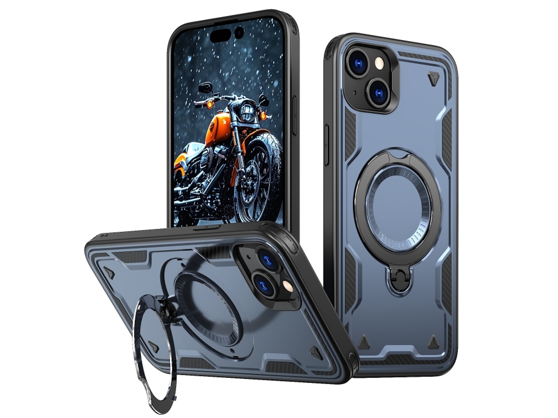 Capa Armor Híbrida Pc Tpu Para Iphone 15 Plus - Suporte De Anel Magsafe