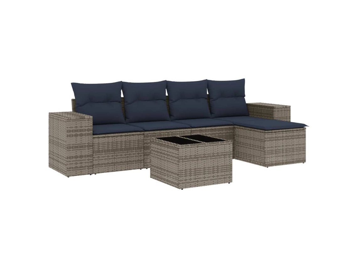 Conjunto de Sofá de Jardim, 6 Peças, Almofadas, Rattan Cinza MAISON EXCLUSIVE