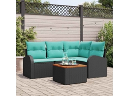 Vidaxl Conjunto De Sofá De Jardim 5 Pcs Preto E Turquesa Vime Pe