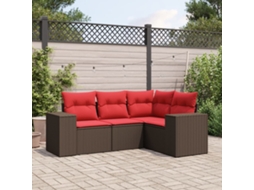 Vidaxl Conjunto de Sofá de Jardim com 4 Peças e Almofadas em Rattan Sintético Marrom