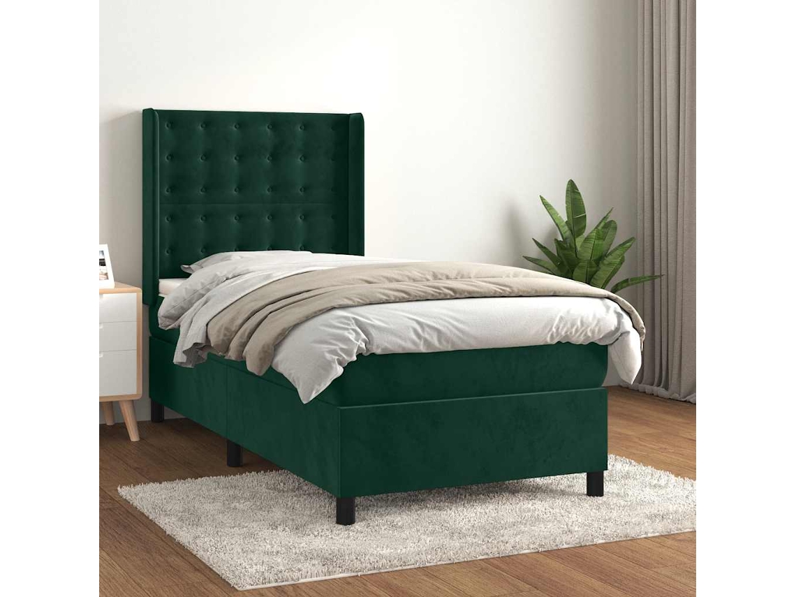 SYFAX™ Cama com Molas/colchão 100x200 Cm Veludo Verde escuro