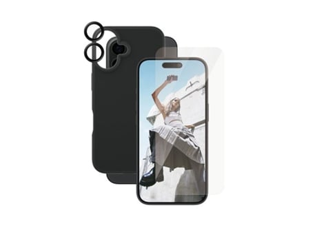 Película de Ecrã Ajuste Ultra Largo para iPhone 16 PANZER GLASS Plástico Preto