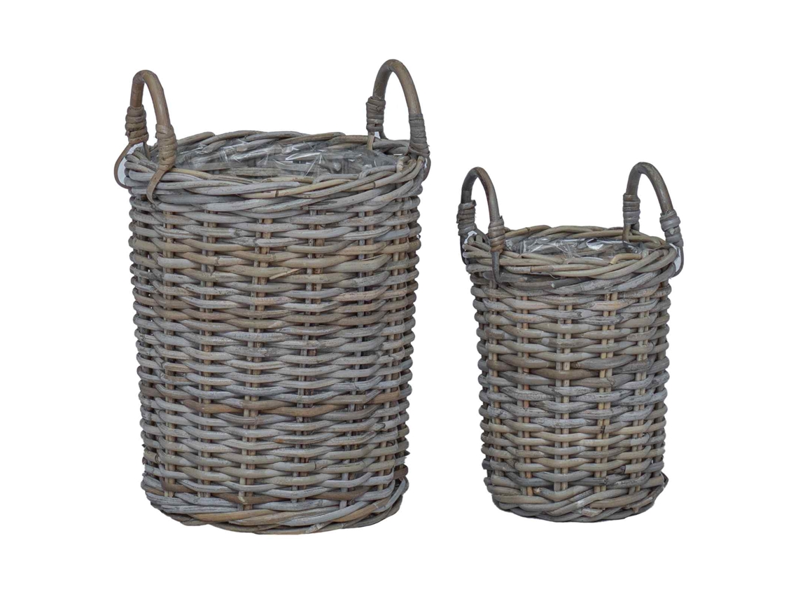 Conjunto 2 Cesta Decorativa Vidaxl Cinzento Vime (ø 30 X 44 Cm)