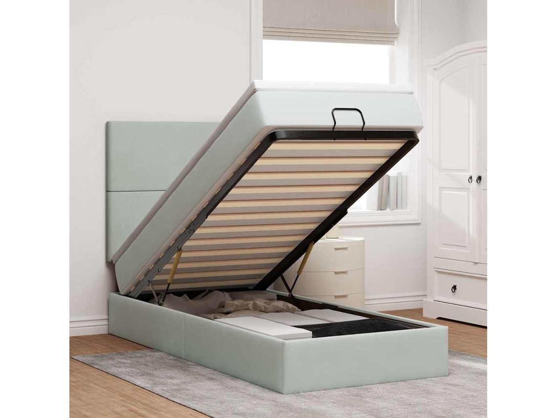 Vidaxl Estrutura Cama Otomana Colchões 80x200 Cm Veludo Cinzento Claro