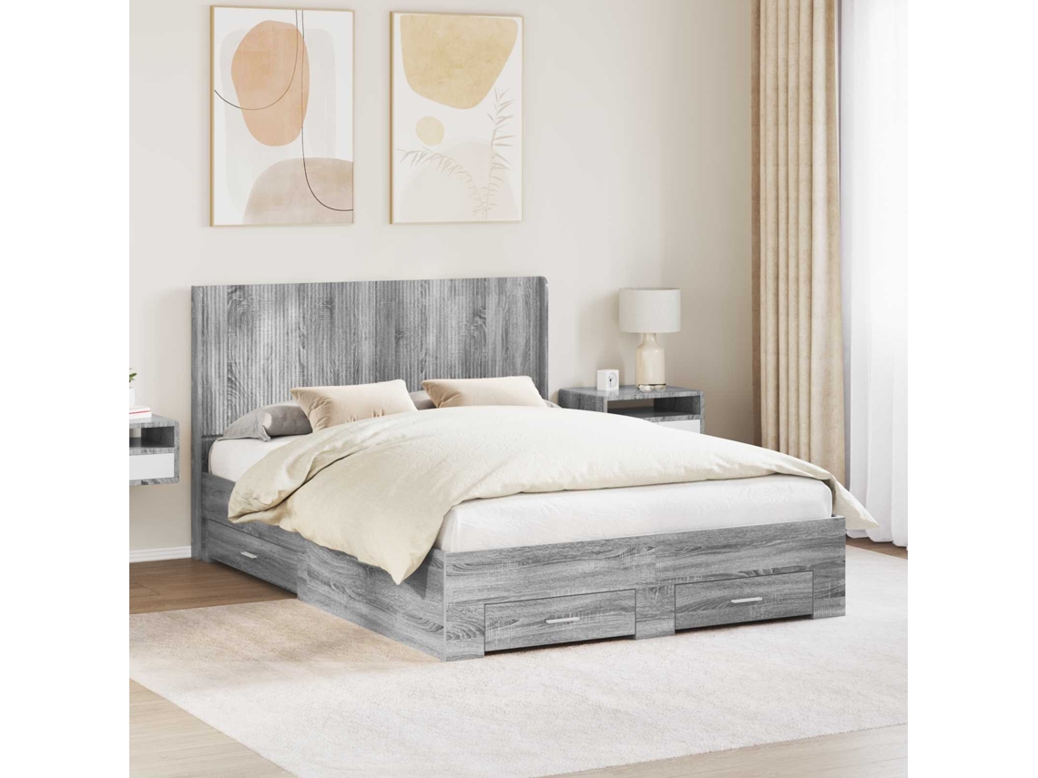 Vidaxl Estrutura De Cama Com Armazenamento E Cabeceira Sonoma Cinzento