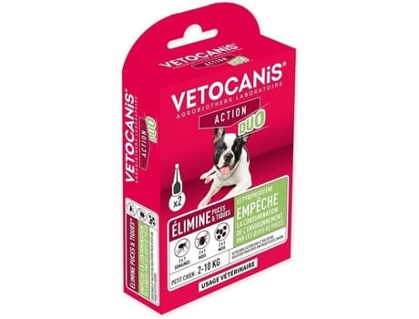 Pipetas antiparasitárias Vetocanis Duo Action, solução 67 mg/20 mg para cães de pequeno porte