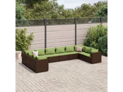 Vidaxl 10 Pcs Conjunto Lounge Jardim C/ Almofadões Vime Pe Castanho