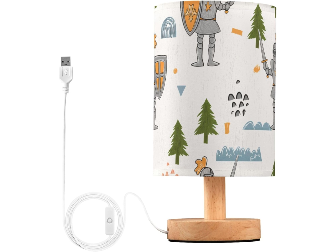Abajur De Cabeceira Cavaleiros Com Escudos Porta Usb, Sem Necessidade De Lâmpada, Luz Led Quente Para Quarto, Sala De
