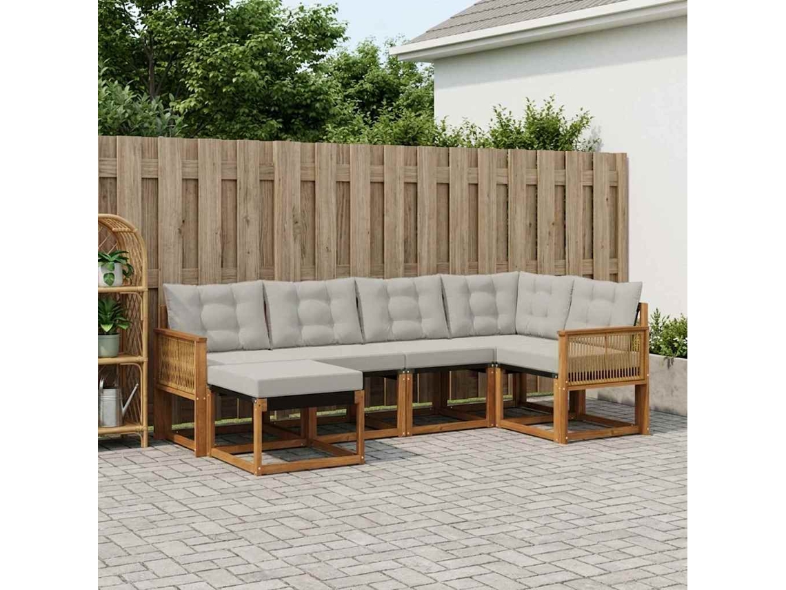 Vidaxl Conjunto De Sofás Para Exterior 6 Pcs Natural E Cinzento-claro