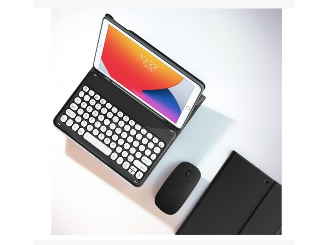 Capa de Teclado Bluetooth para iPad Mini 4 com Tabuleiro para Caneta e Rato Preto e Branco XIAOMOYU
