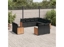 Jogo de Sofá Jardim 11 Peças C/ Almofadões Vime Pe Preto Dkd Home Decor