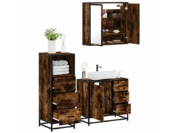 Vidaxl 3 Pcs Conjunto De Móveis Wc Madeira Processada Carvalho Fumado