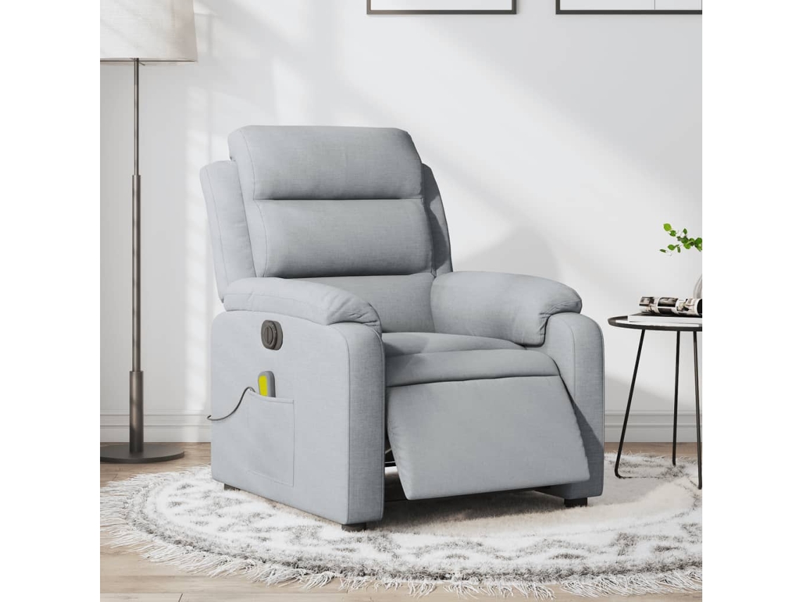 Vidaxl Poltrona De Massagens Reclinável Elétrica Tecido Cinzento-claro