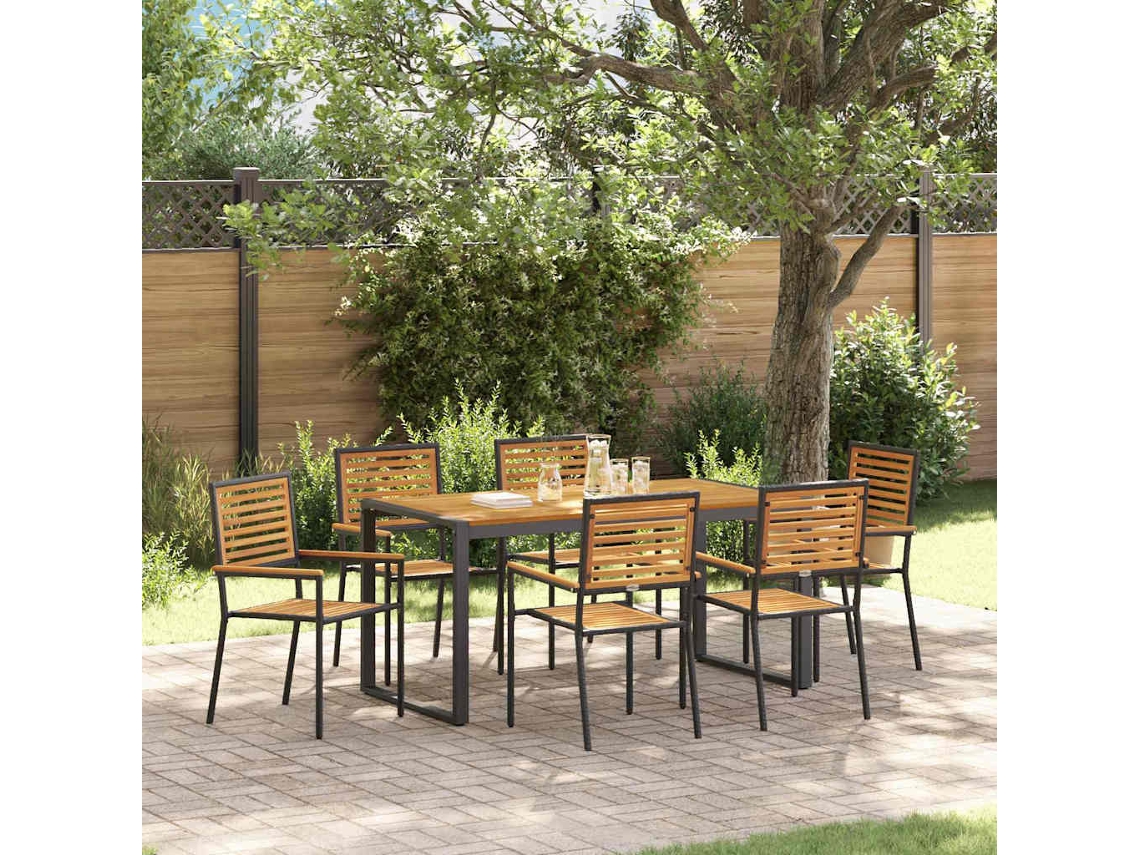 Vidaxl Conjunto De Jantar Para Jardim 7 Unid. Preto E Marrom Vime Pe