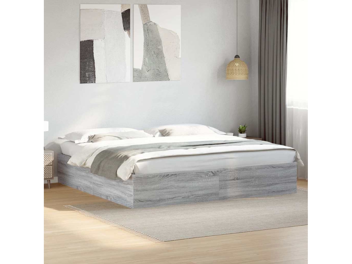 Vidaxl Estrutura de Cama 200x200 Cm Derivados Madeira Cinzento Sonoma