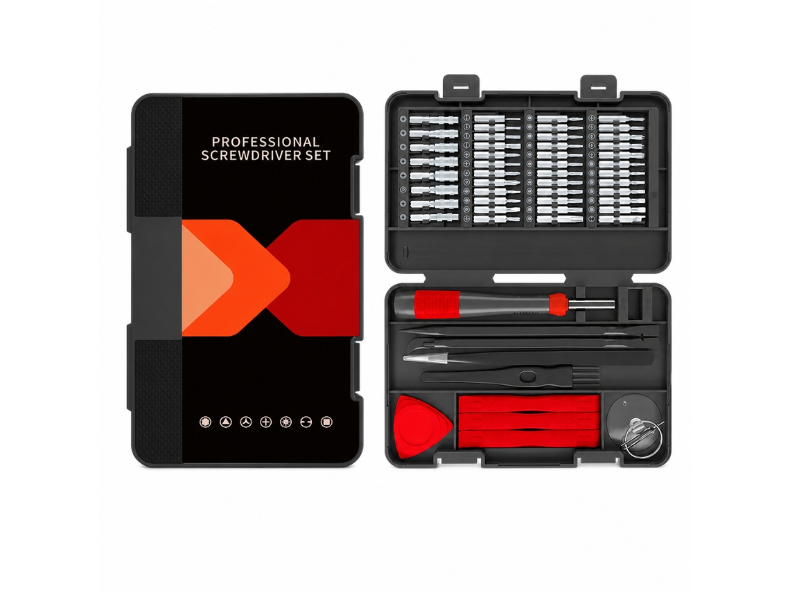 Kit De Chaves De Precisão 58 Em 1 Com Pontas Crv Para Reparação De Eletrónica, Preto E Vermelho