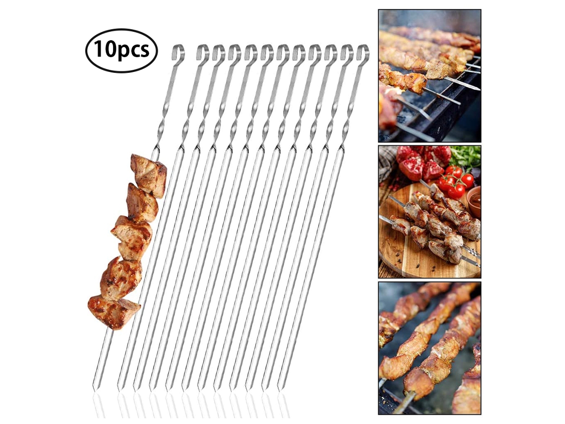 10 Espetos de Aço Inox para Churrasco Longos