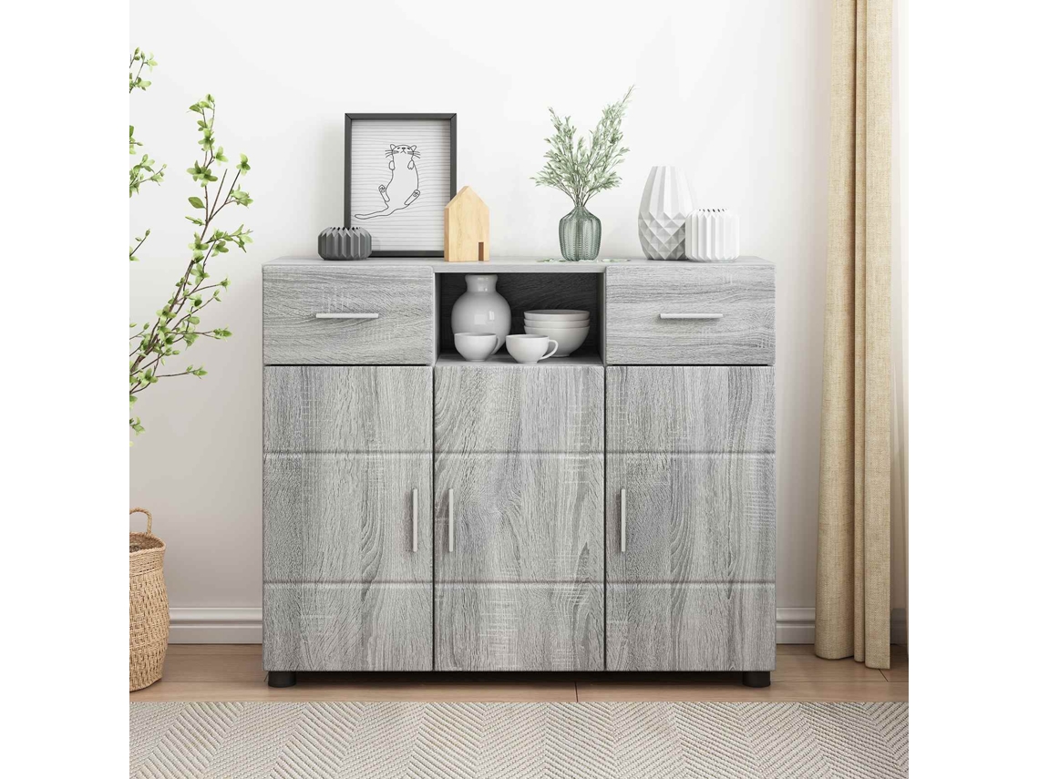 Vidaxl Armário De Madeira Com Gaveta Cinza Sonoma 88,5 X 30,5 X 73 Cm