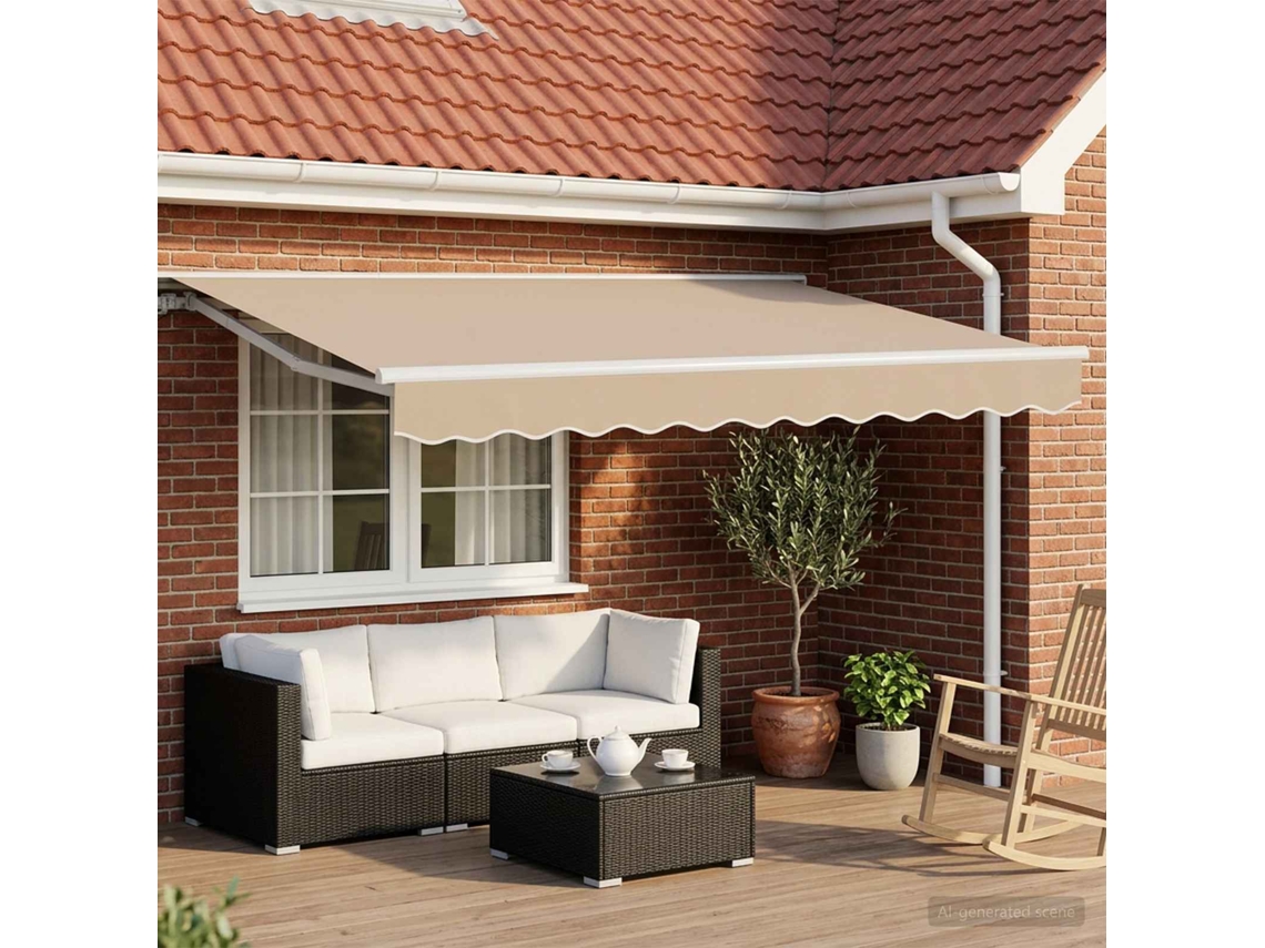 Vidaxl Toldo Retrátil Elétrico Bege E Branco 3,5 X 2,5 M