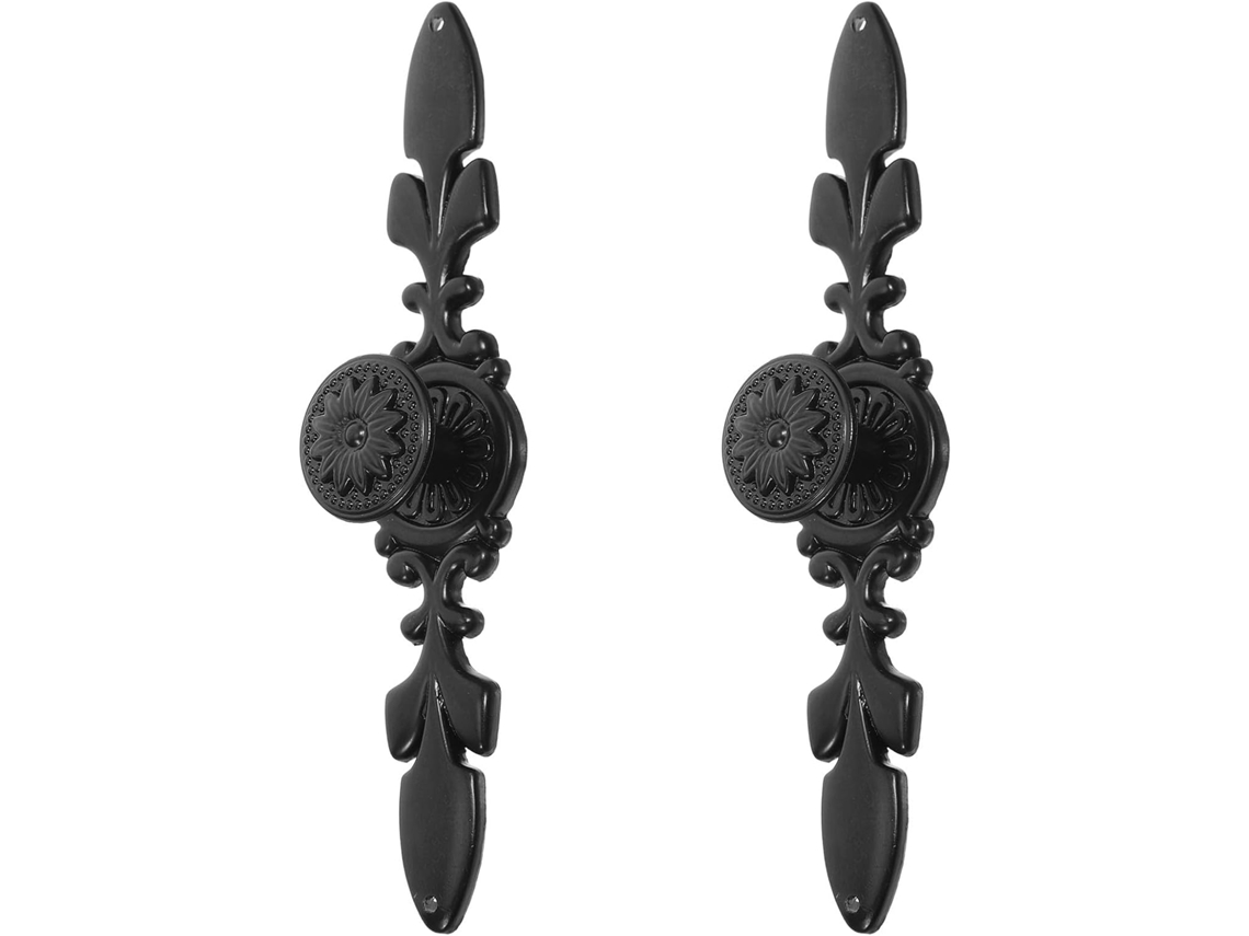 Conjunto De 2 Puxadores Elegantes Em Zinco Preto Para Móveis, Com Design Decorativo Esculpido, Ideais Para Armários De