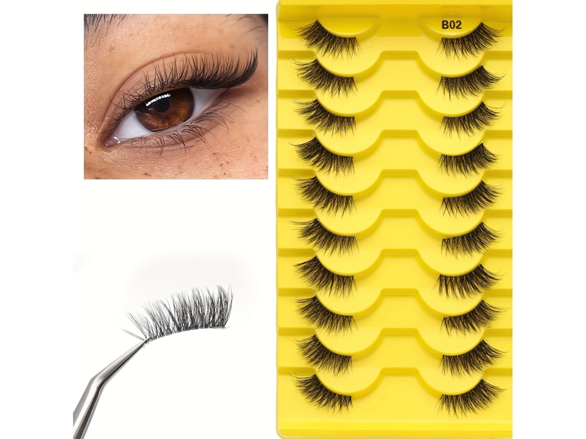 Cílios Postiços Naturais com Efeito Alongador na Ponta Dos Olhos, 10 Pares, Estilo Europeu e Americano, em Peça Única Resistente À Água STELASPLEN