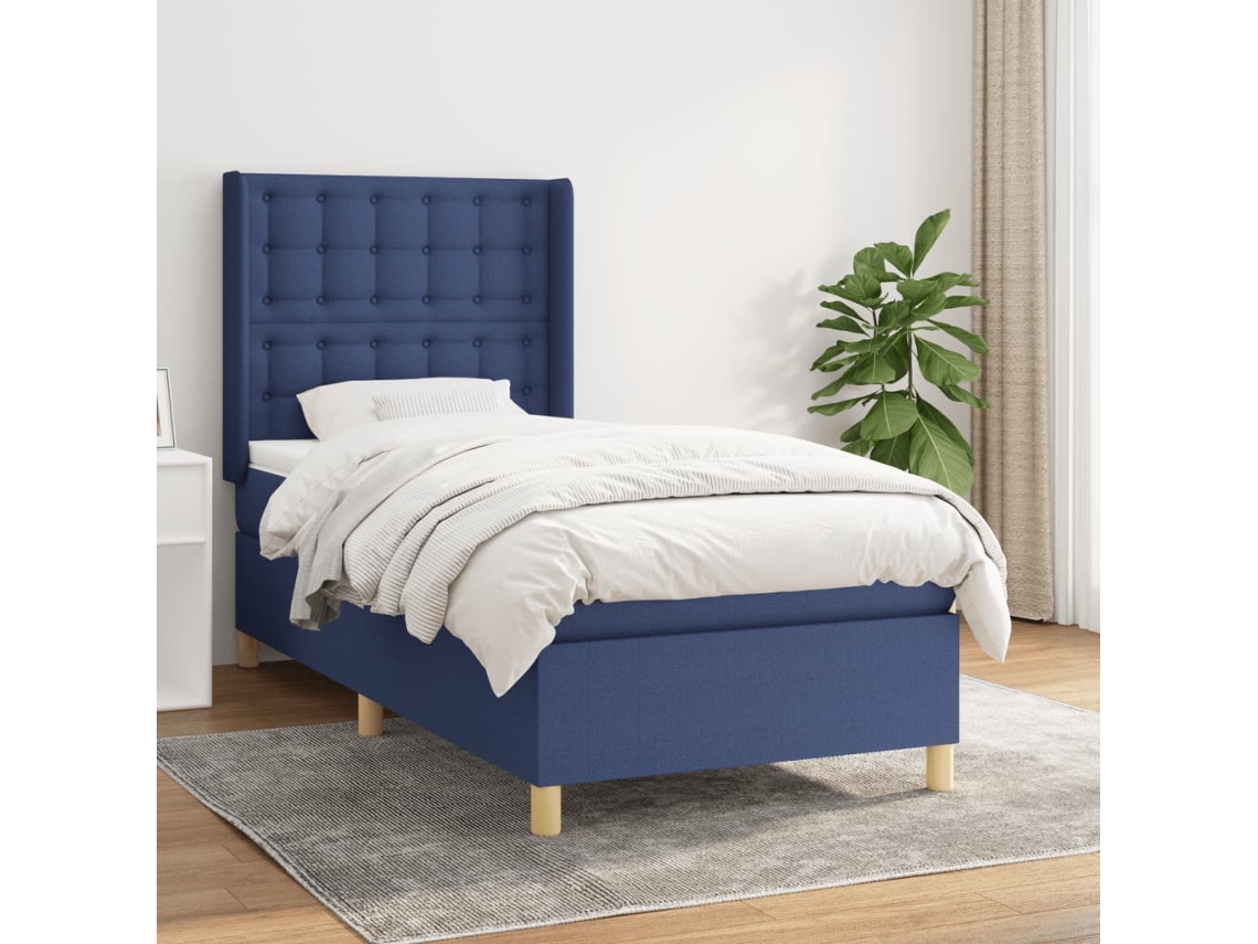 Cama Com Molas/colchão 90x200 Cm Tecido Azul