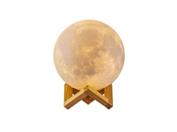 Luminaria Moderna Lunar Que Muda de Cor, Impressa em 3d, com Base Madeira, Controle Tátil e Adaptador Usb Recarregável, 15 Cm STELASPLEN