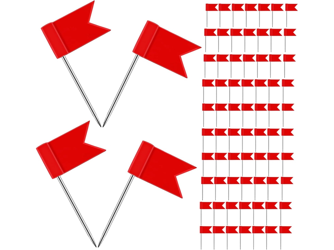 Alfinetes De Mapa E Bandeira Abaodam, 100 Unidades, Plástico Vermelho E Ferro