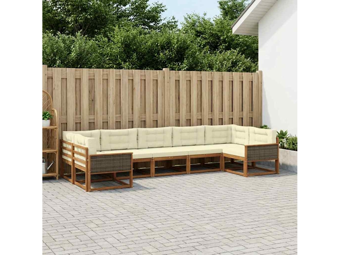 Vidaxl Conjunto De Sofás Para Exterior 7 Unid. Natural E Creme