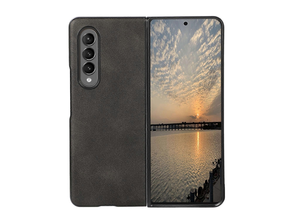 Capa Para Samsung Galaxy Z Fold4 Em Duas Cores Com Textura De Couro De Bezerro E Resistente A Impactos.
