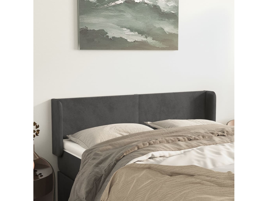 Cabecero con Alas de Terciopelo 147x16x78/88cm Gris Oscuro