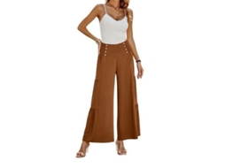 2026 pantalones Palazzo para Mulher com Pernas Largas, Cintura Alta, Casual, Soltos com Babado XL Camello