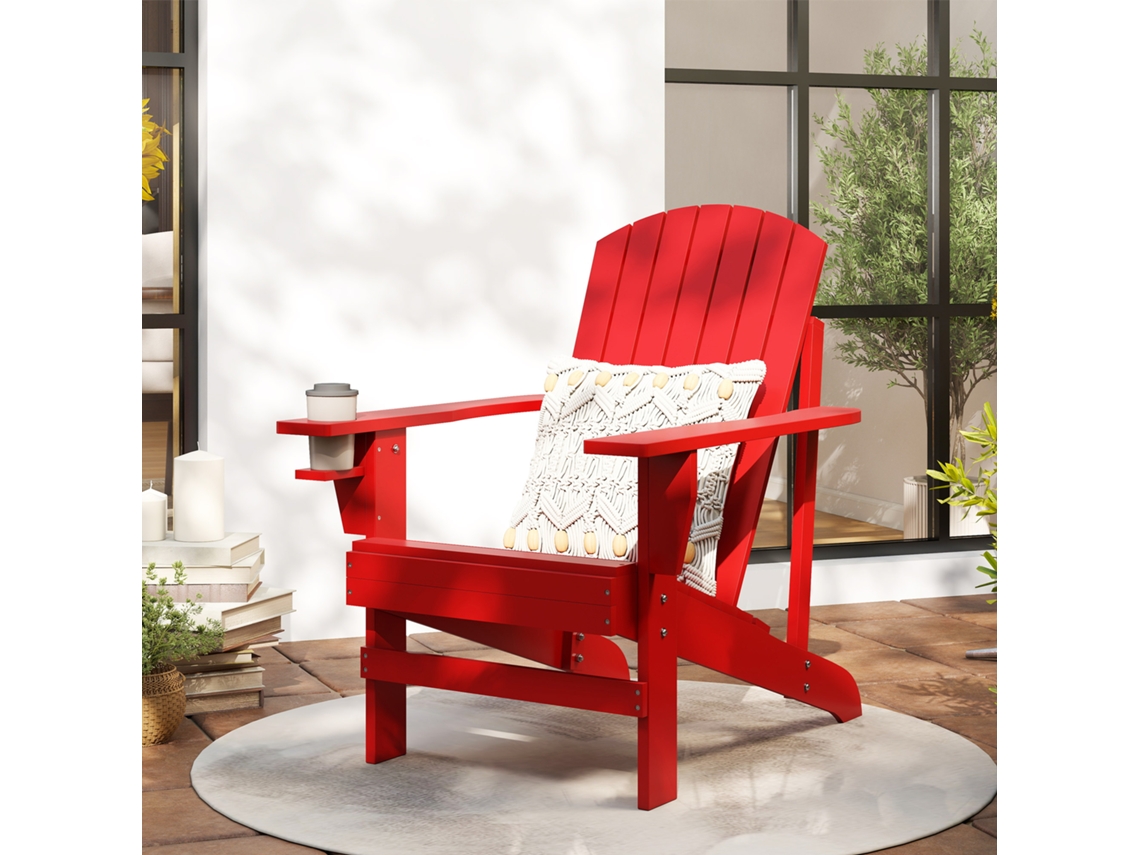 Poltrona De Jardim Andirondack Na Cor Vermelha, Cadeira Ao Ar Livre Com Medidas 72 X 97 X 92 Cm.
