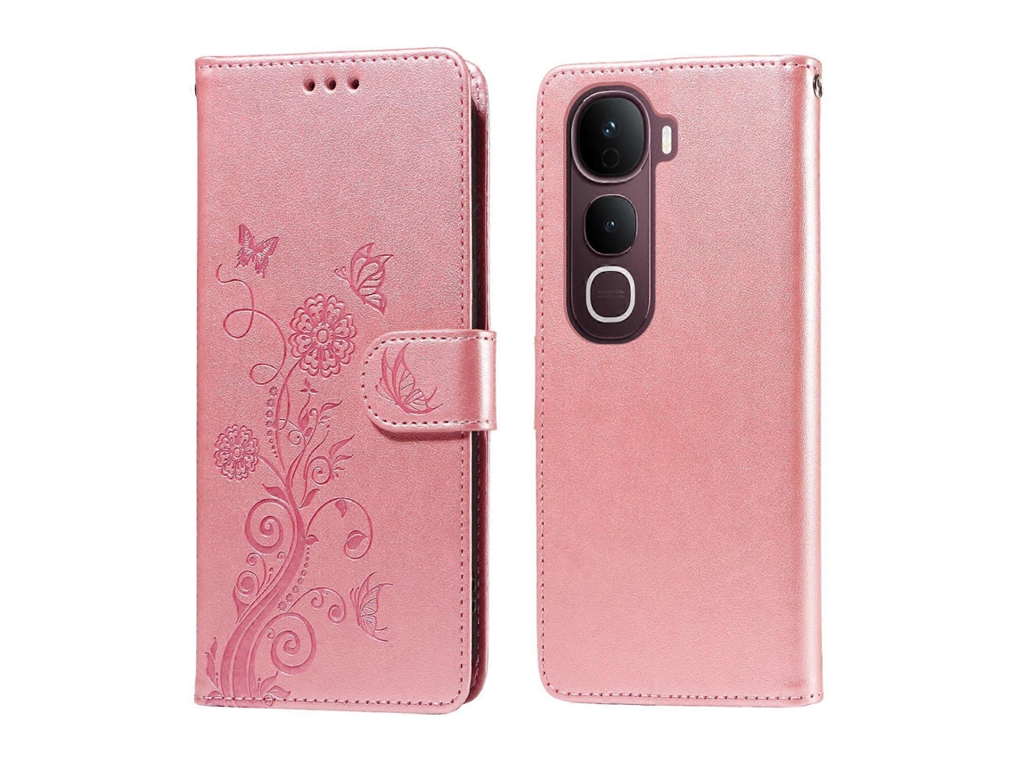 Capa De Couro Com Estampa Floral De Borboleta E Suporte Para Vivo Y400 Pro 5g E Vivo V40e 5g, Rosa
