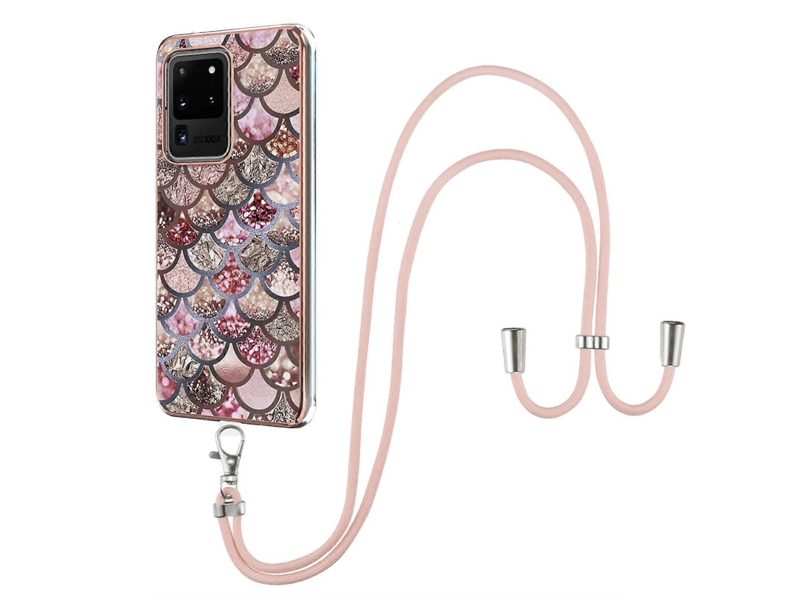 Capa De Tpu Imd Com Padrão Eletrogalvanizado E Resistente A Impactos Para Samsung Galaxy S20 Ultra, Com Cordão Para Pescoço.