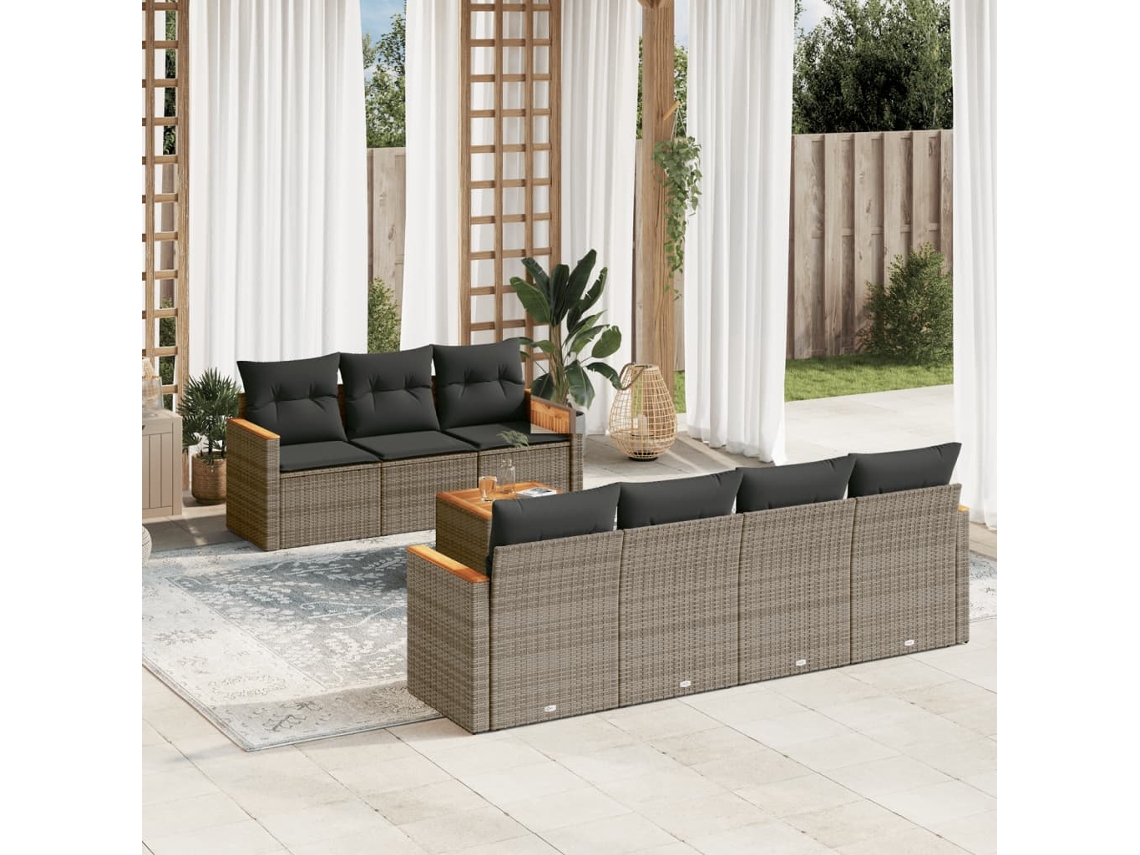 Vidaxl 8 Pcs Conjunto Sofás de Jardim C/ Almofadões Vime Pe Cinzento