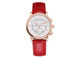 Relógio Analógico de Quartzo com Pulseira de Couro Pu Redondo Rebirth Alliage Aço Inox Vermelho