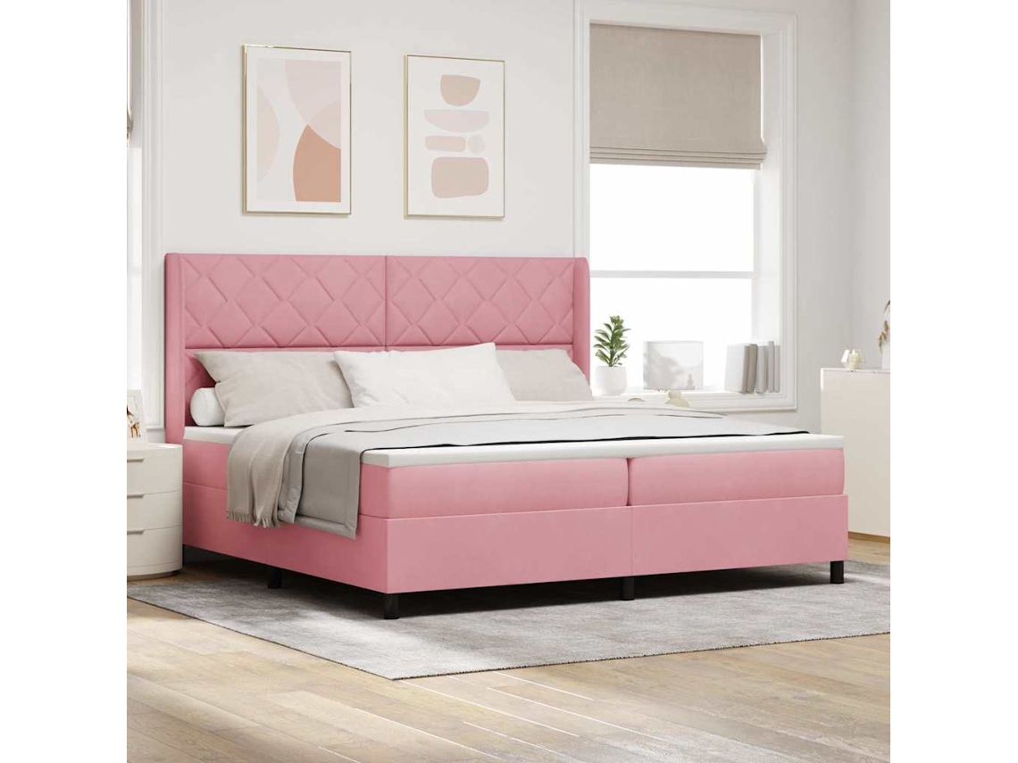 Vidaxl Cama Box Com Cabeceira Rosa 200 X 200 Cm Veludo
