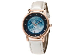 Relógio de casal Quartz com strass e pulseira de PU, modelo Fashion White Moon.