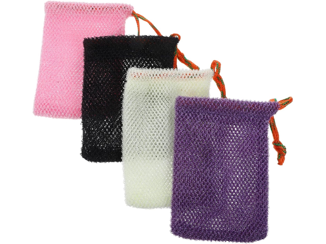 Conjunto de 4 sacos de malha esfoliante para Sabonete, sacos de rede de secagem rápida para o corpo.