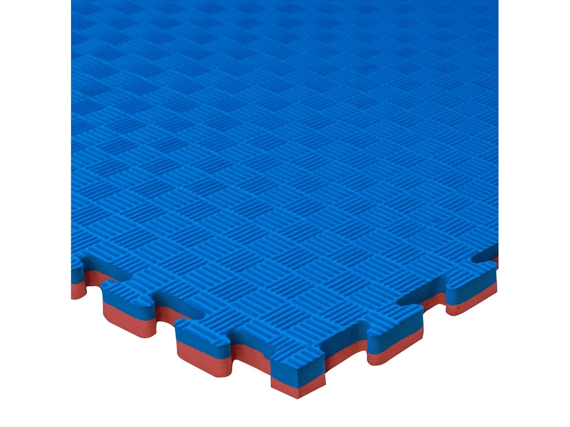 Tatame Puzzle Esteira 50 Peças 50M² Piso Tatami para Ginásio Ideal Artes Marciais 1M X 1M X 2 Cm Vermelho/Azul Acabamento 5 Linhas