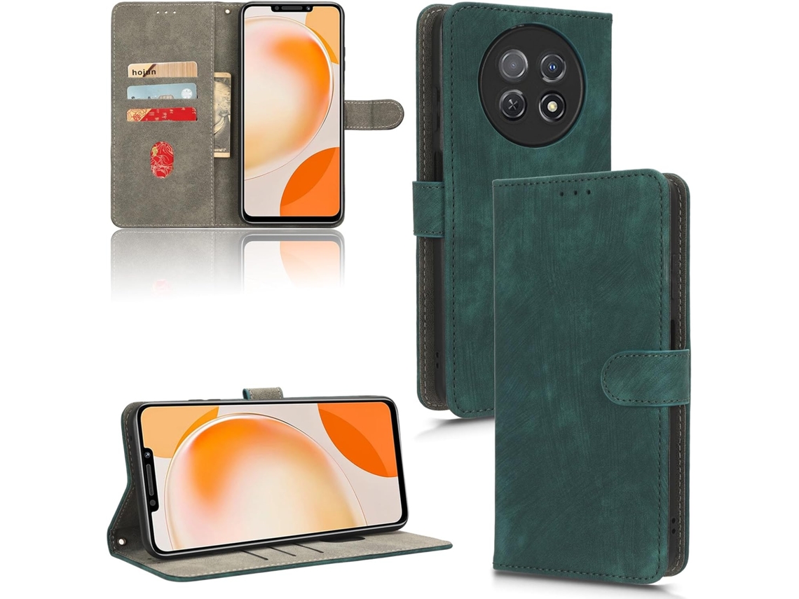 Capa Fólio Bloqueio Rfid para Huawei Enjoy 60X HONGWE. Pele Sintética Anti-Choque Vintage Verde