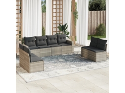 Vidaxl 8 Pcs Conj. Sofás Jardim C/ Almofadões Vime Pe Cinzento-claro
