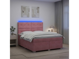 Vidaxl Cama Box Spring Com Colchão Rosa 160 X 200 Cm Veludo