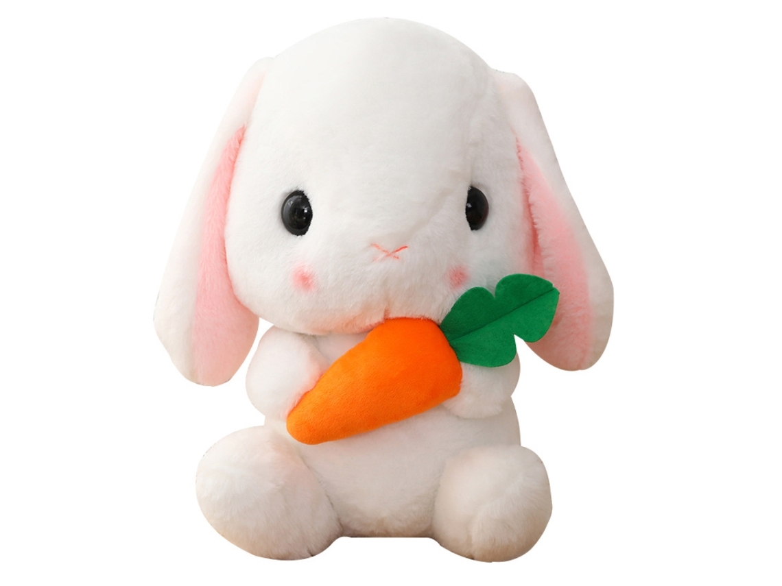 Primerox brinquedo de Pelúcia Coelho da Páscoa Presente para Crianças Branco com Cenoura 22cm