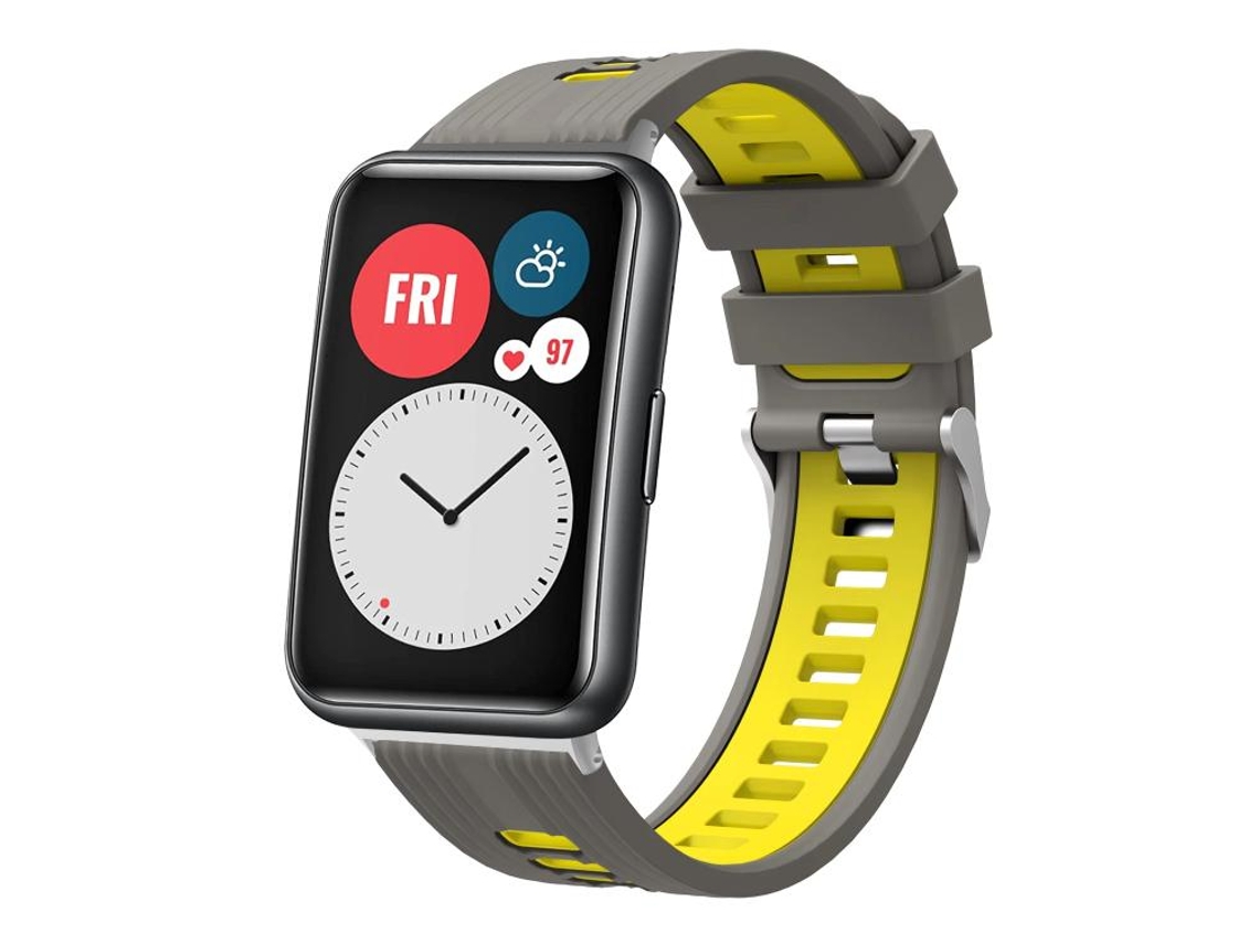 Bracelete para Huawei Watch Fit silicone bicolor com fivela prateada cinza e amarelo XIAOMOYU