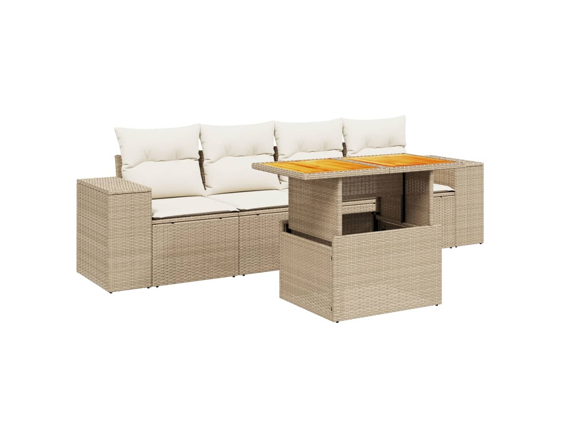 Conjunto de 5 Sofás para Jardim com Almofadões Vime Pe Bege MAISON EXCLUSIVE (5 pcs)